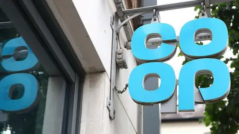 A Co-op sign on a supermarket